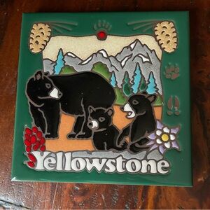 Yellowstone ceramic tile trivet art bear and mountain scene